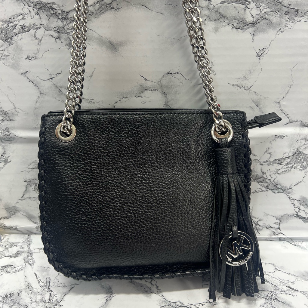 Michael Kors Black Chelsea Shoulder Bag, Whipped Stitch Trim,Chain/Leather Strap